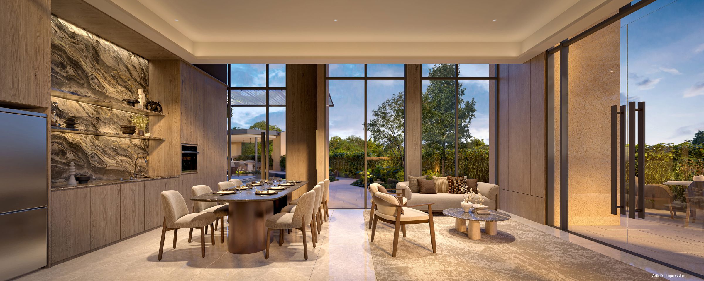 Residents' clubhouse dining room with garden views, artist's impression